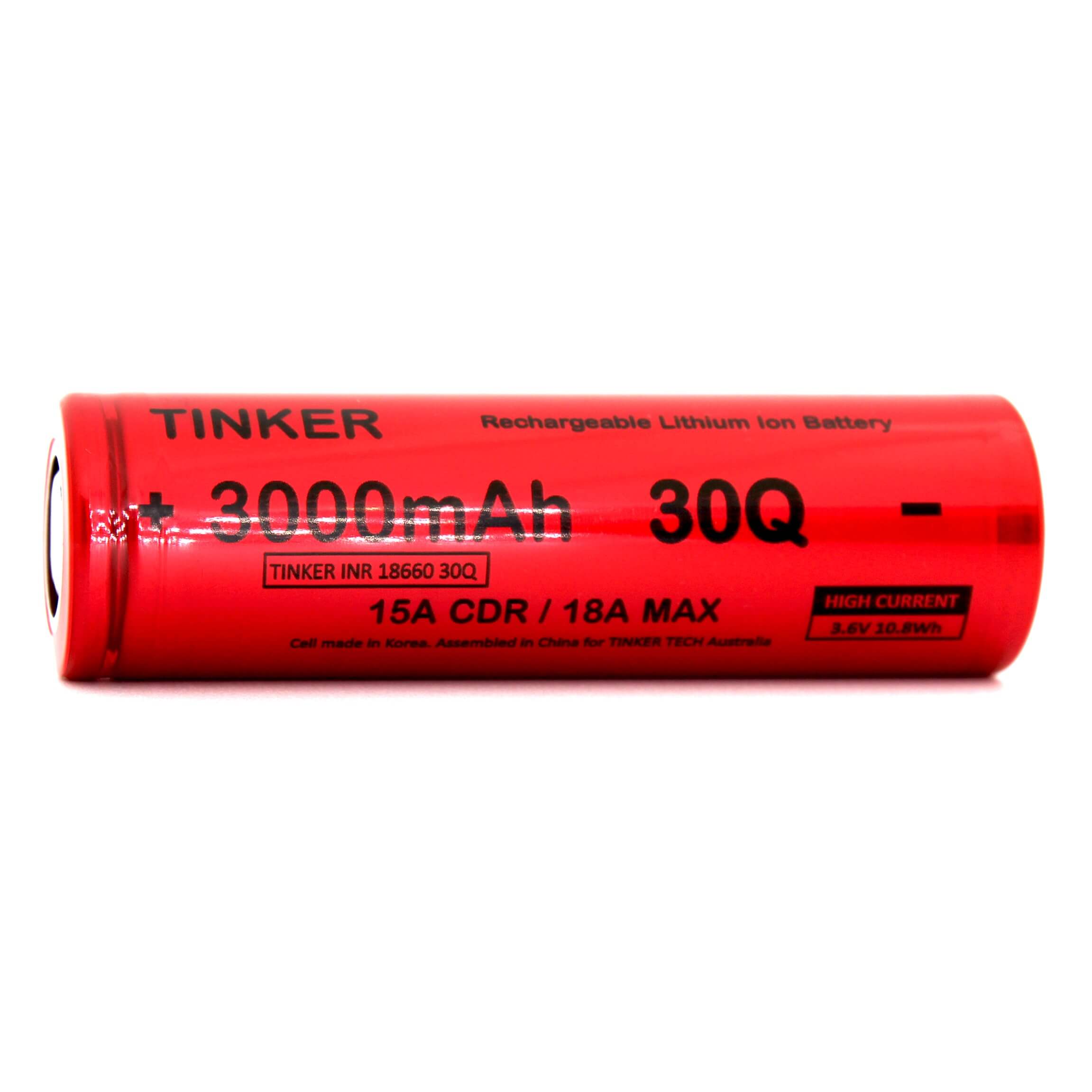 Tinker 30Q 18650 3000mAh 15A Battery - TinkerTech AU TinkerTech AU 18650 Flat Top